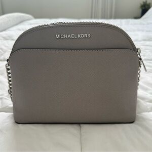 Michael Kors Emmy Saffiano Leather Crossbody Grey Dome Bag Chain Strap